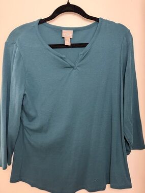 Chico's Teal V-Notch Long Sleeve Top